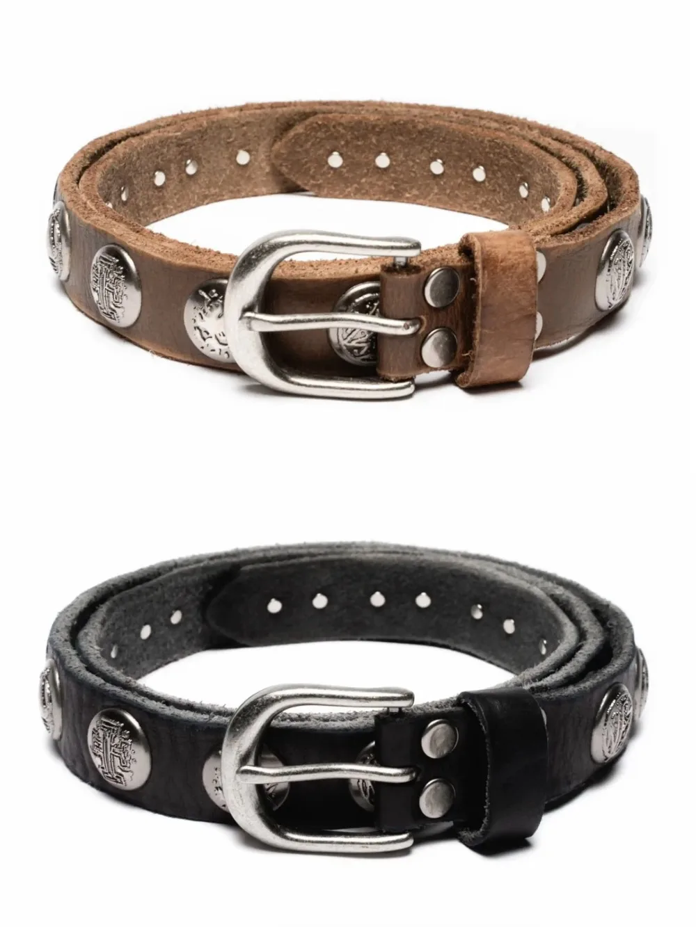 No Faith studios top layer cowhide leather coin badge punk style rivet belt