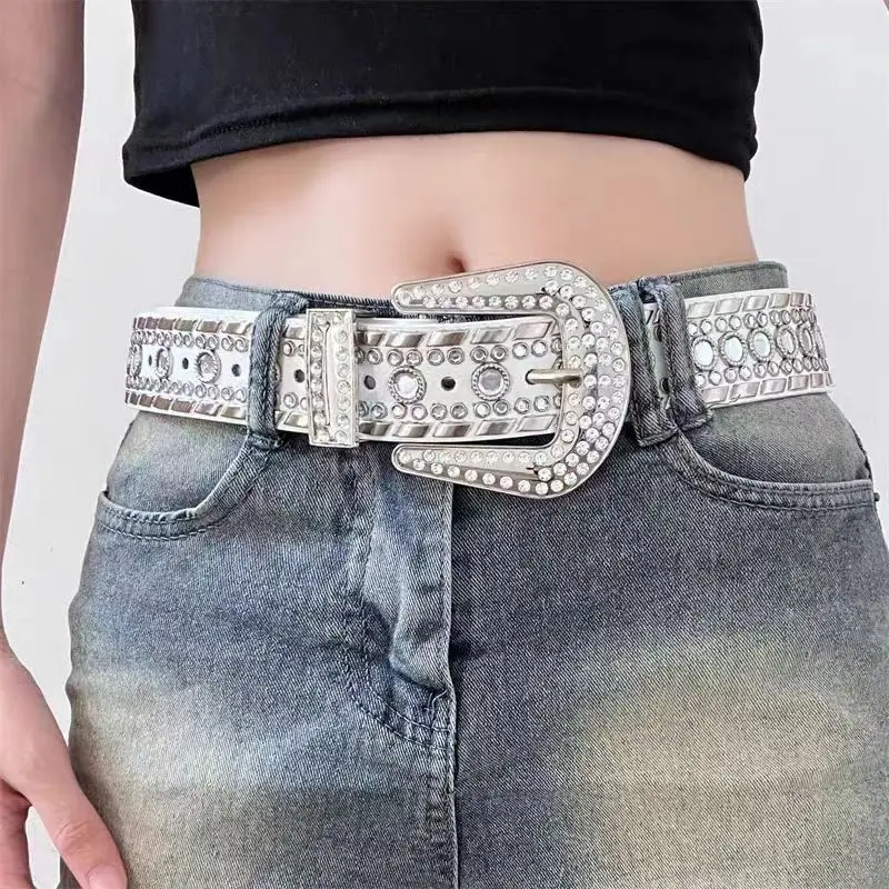 

Harajuku Baddie Готический Панк Темный Ремень со Стразами Интернет Знаменитости Один Стиль Корейский Японский Субкультура Сверкающий Пояс