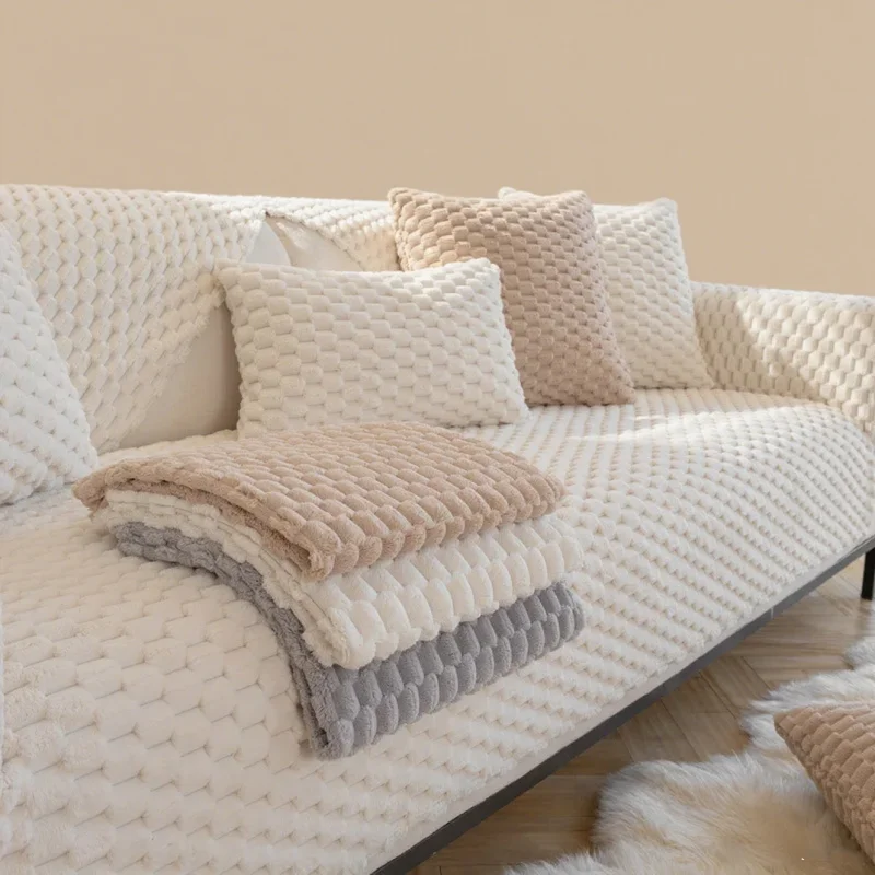 1pc Anti slip ultra soft velvet sofa cover  high-quality L-shaped segmented winter warm plush sofa cover