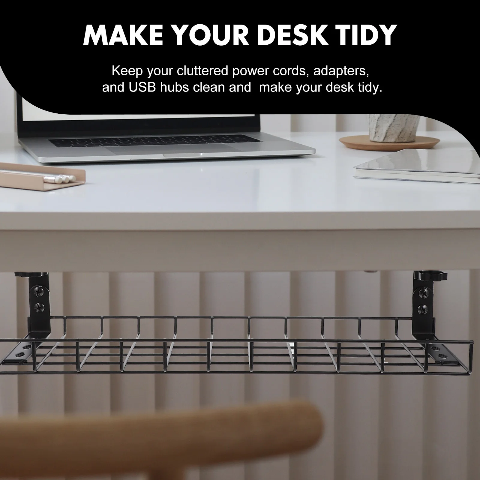 

1pc Under Desk Rack Wire Management Holder For Power Strips Surge Protectors Cable Organizer Tray Under Desk Cable Management