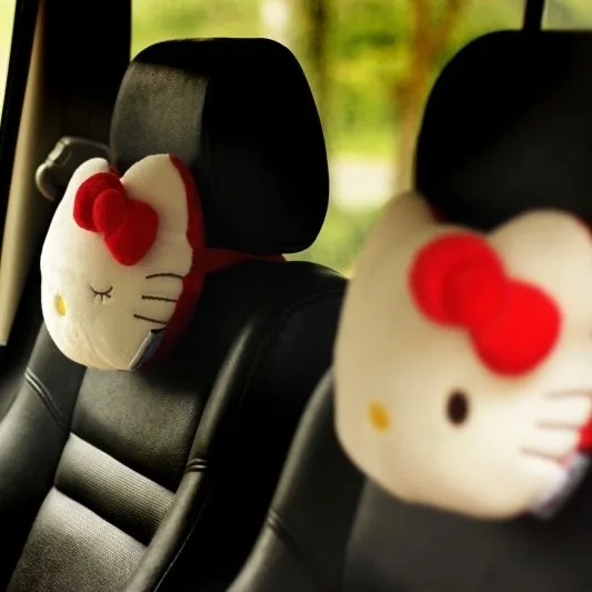 Kawaii Plush Hello Kitty Car Headrest Cartoon Neck Guard Car Interior Decoration Pillow Birthday Gift Ornaments Accessories