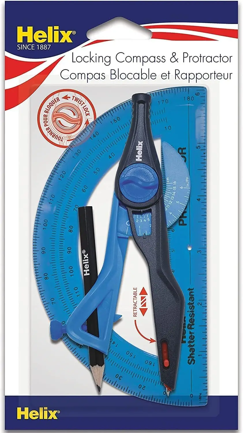 

Locking Compass & Protractor Set for Geometry, Drafting & Drawing - 2 Piece Tool Kit