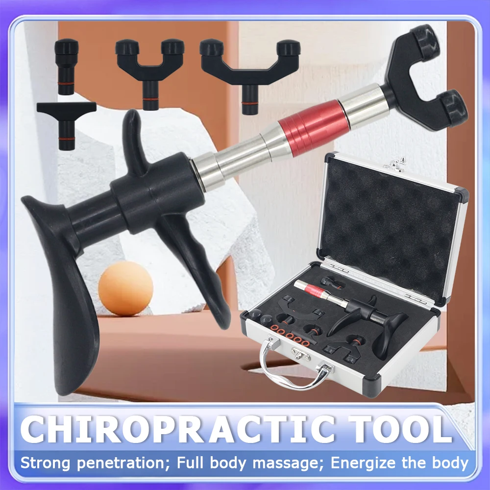 

300N External Manual Chiropractic Gun Cervical Spine Correction Treatment Portable Adjusting Tool 4 Heads Pain Relief Massager