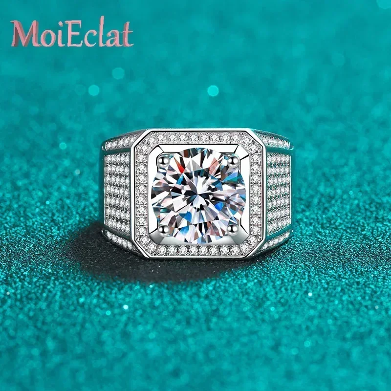 MoiEclat Store Platinum PT950  2/5 Ct Ring Moissanite Diamond Bully Men's Ring, Atmosphere Rings for Boyfriend Father Jewelry