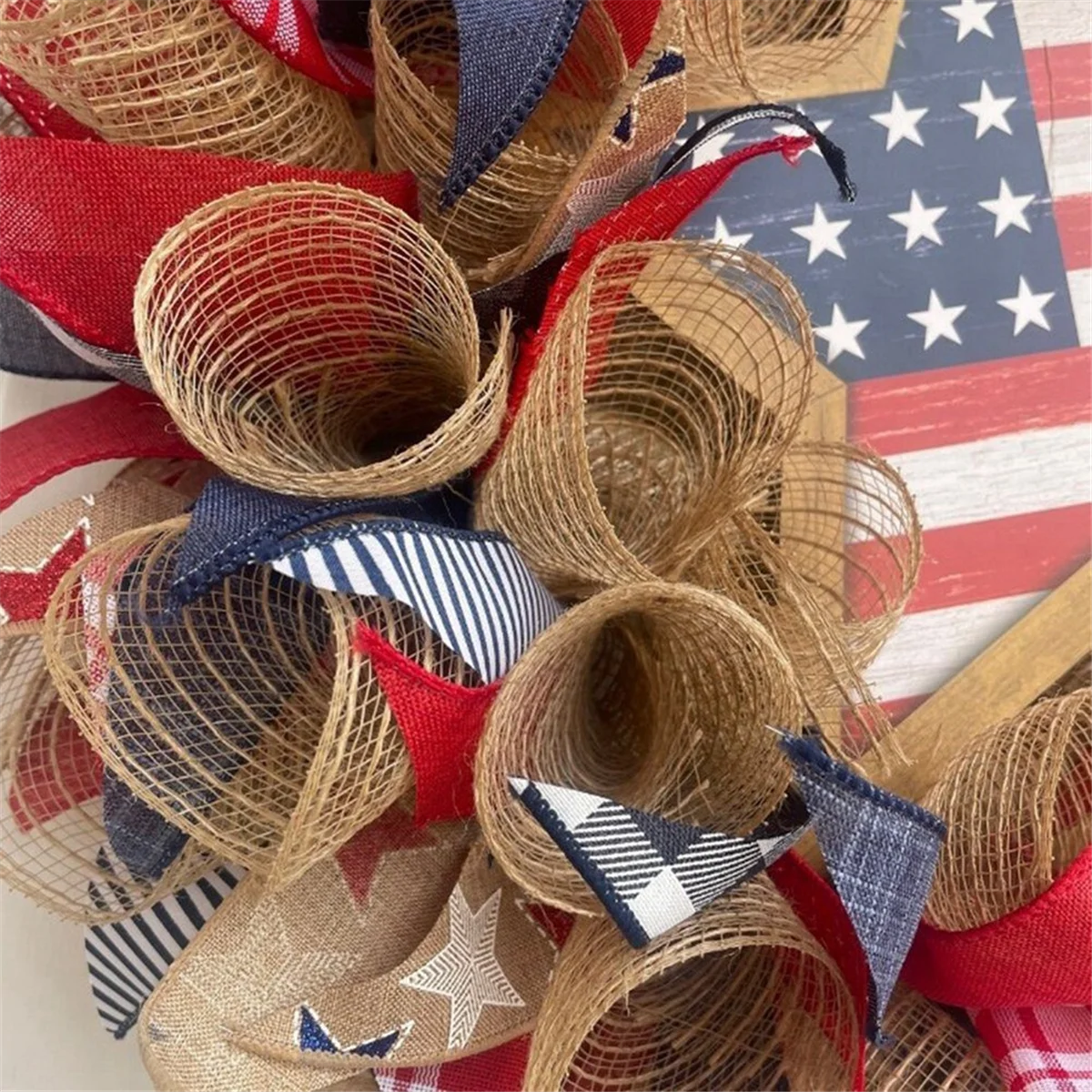 American Wreath,Patriotic Independence Day Wreath,4th of July USA Memorial Day Party Supplies,Front Door Wreath C