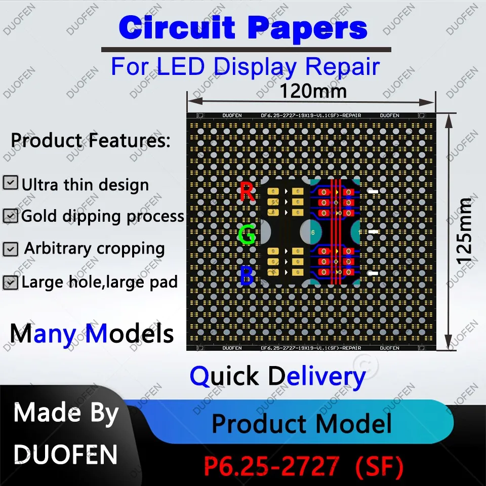 P6.25 series Circuit Paper，Double-sided solder pads, fully covered with large holes ,Used for repairing damaged PCB pads