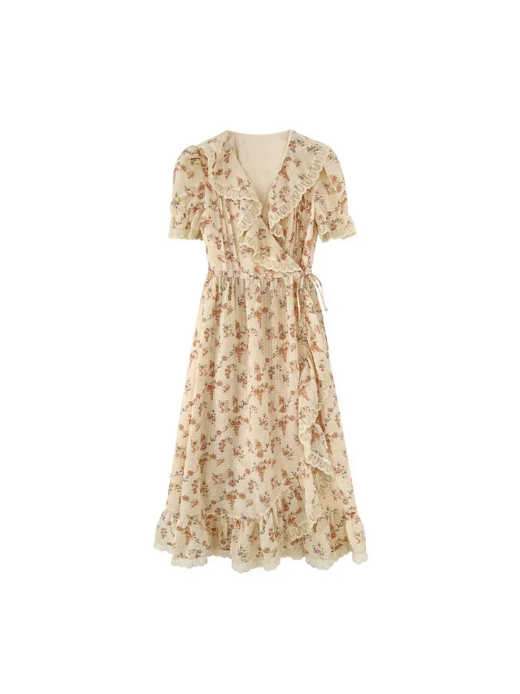 Robe Mi-Longue Vintage à Fleurs pour Femme, Tenue de Plage Élégante, Sexy, Tendance, Cuir oral elu, Bord en Dentelle, Éducative, Été 2024