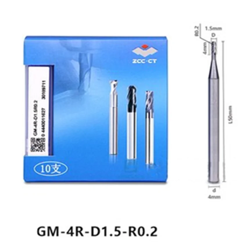 GM-4R-D1.5R0.2 ZCC.CT GM-4R 4 모서리 원형 아크 엔드 밀, 코너 라운드 엔드 밀, 4 플루트 엔드 밀, D1.5R0.2 * 4*4*50, 4T