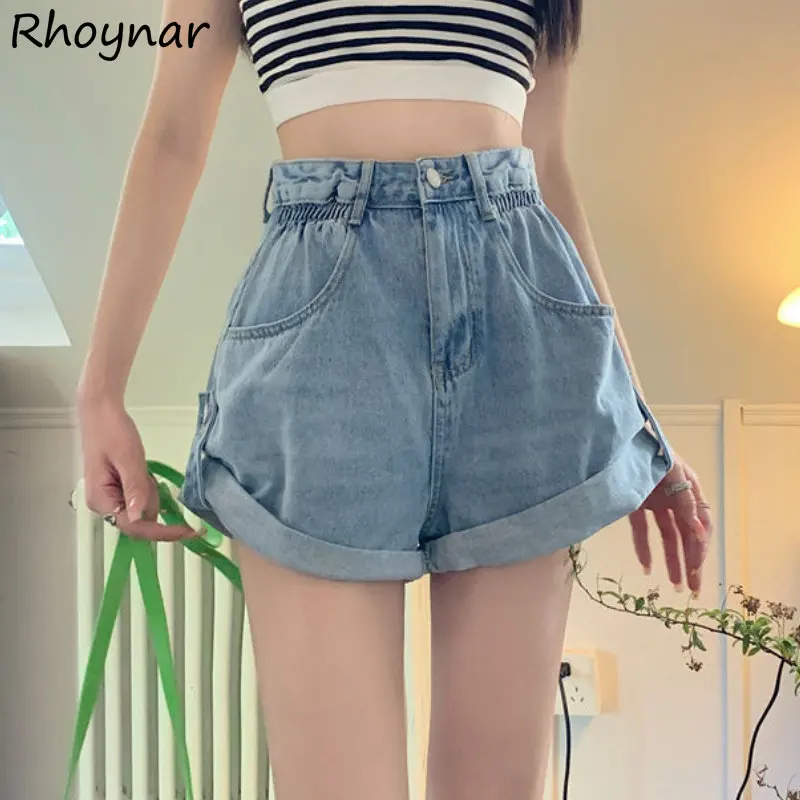 

Wide Leg Shorts Women Solid Denim Crimping Streetwear Loose Chic Hotsweet Popular Casual All-match High Waist Korean Style Basic