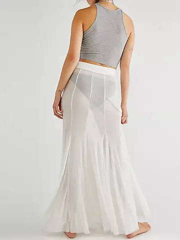 महिलाओं के लिए आकर्षक शीर मेश मैक्सी स्कर्ट, इलास्टिक हाई वेस्ट और रफ़ल हेम के साथ, कैज़ुअल वियर के लिए फ्लोई ए-लाइन मिडी स्कर्ट 8 best sales पारदर्शी स्कर्ट - №5