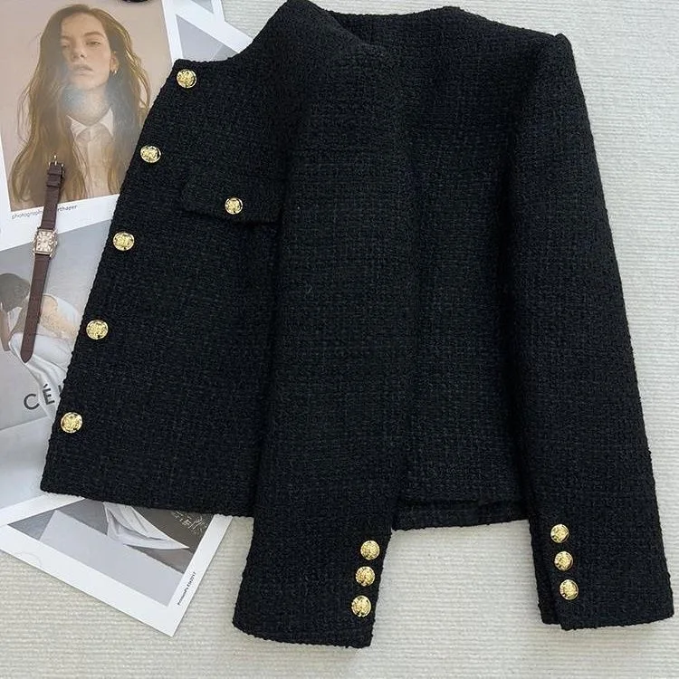 Short Coat Jacket Women's 2026 Spring Autumn New High-End round Neck Small Size Tweed Top Women's Fragrance Style Casual Fit ...