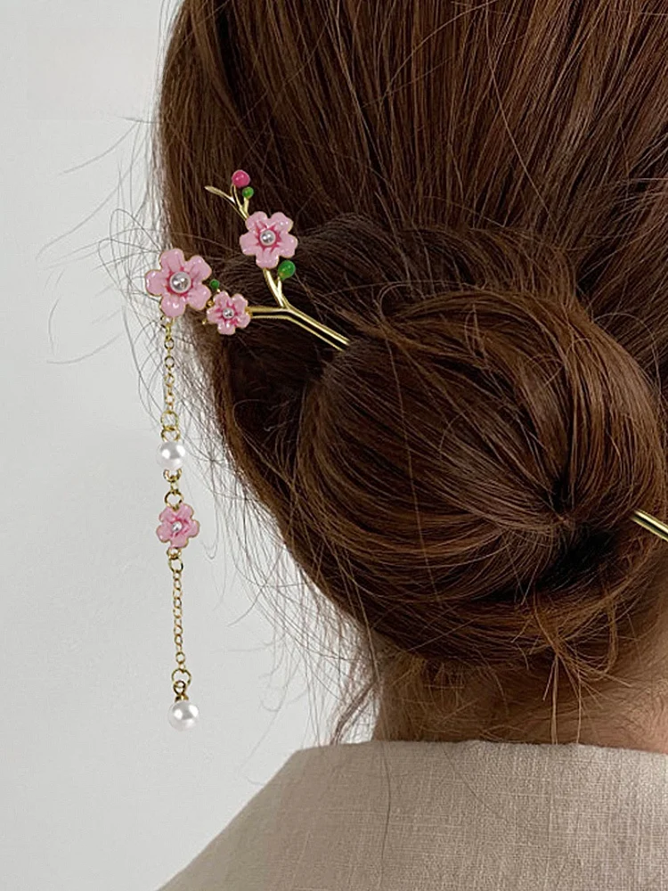 

Creative Museum Plum Blossom Jewelry Earrings Hairpin Women's Museum Cultural Creative Wedding Gift Pink Copper Craft