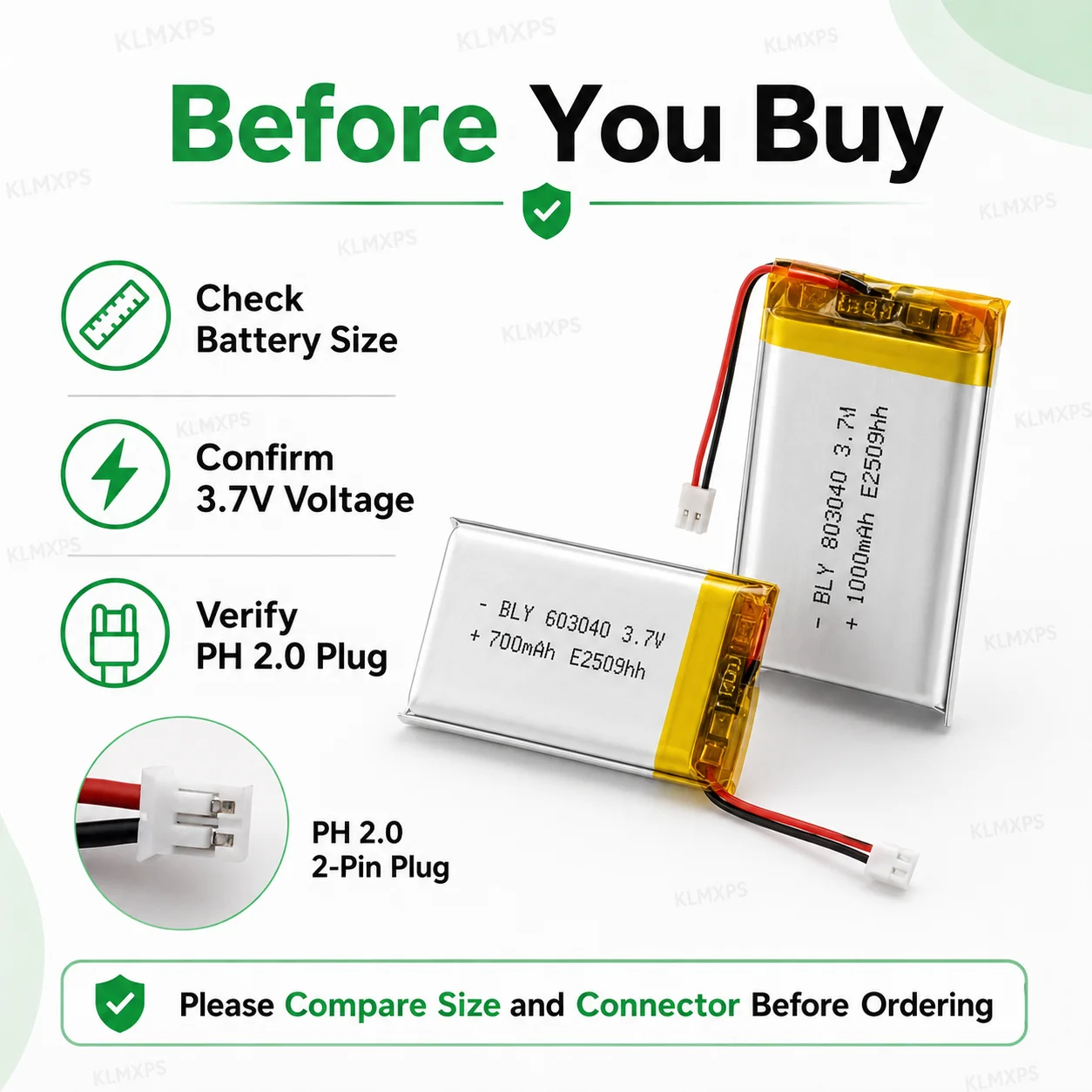 3.7V Rechargeable Li-Po Polymer Battery PH2.0 Plug for PS4 Controller GPS Navigation Bluetooth Speaker MP3 MP4 Humidifier