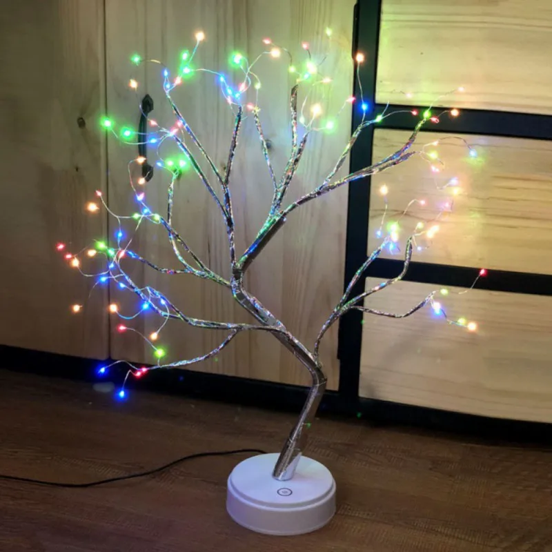 USB Bonsai Lamp Gypsophila Christmas Tree Night Light Touch Copper Wire Table Lamp For Room Desk Holiday Lighting Party Decor