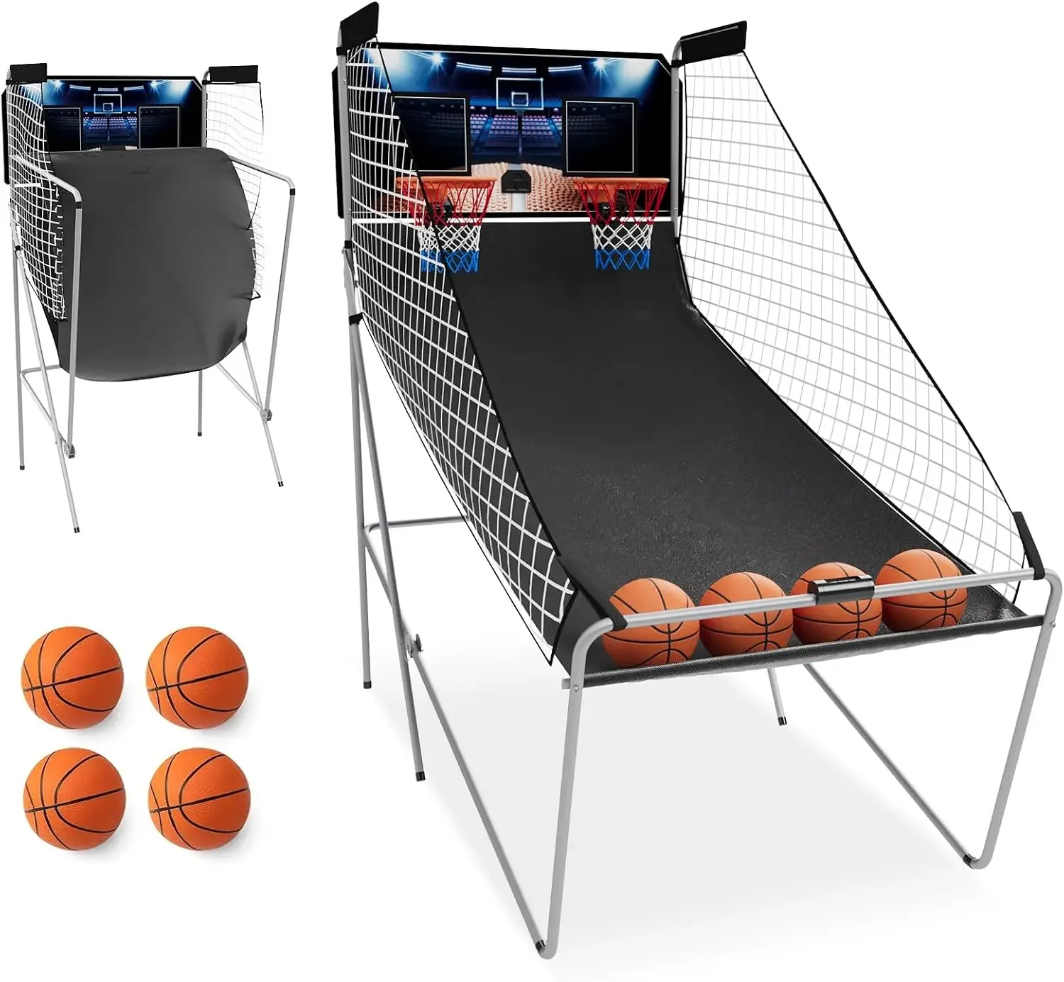 Arcade Basketball Game, Dual Shot Electronic Basketball Game with 8 Game Modes, LCD Score Display, and 4 Rubber Balls, Indoor