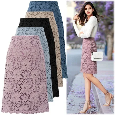 plus Size Lace Half Body Skirt Slimming Straight Cut Women's Style 200 Pounds Long A-Line Skirt H-Shape Silhouette