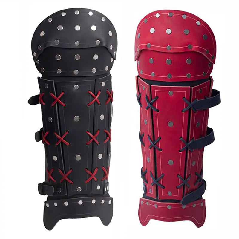 Medieval Samurai PU Leather Leg Armor Gaiters Viking Pirate Shoe Boot Cover Steampunk Fantasy Greaves LARP Props Cosplay Costume view 6