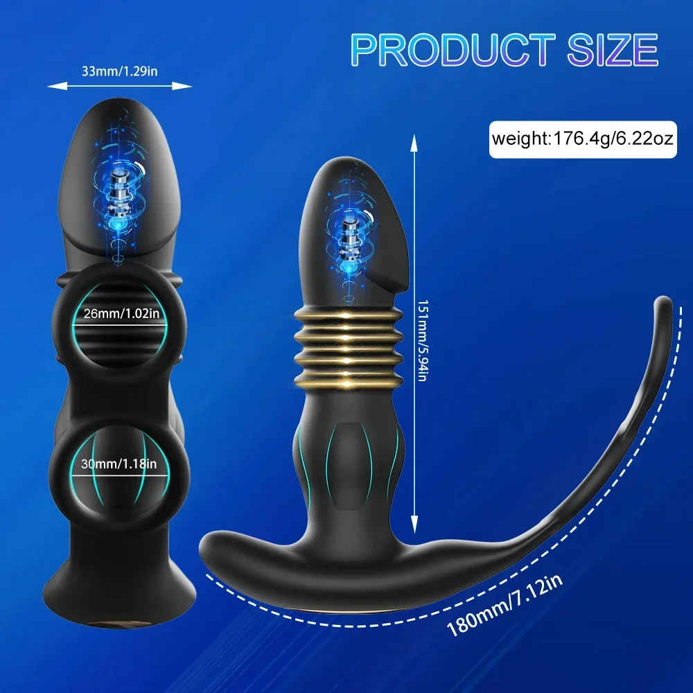 Telescopic Anal Vibrator Delay Ejaculation Lock Ring Male Prostate Stimulator Massager Dildo Butt Plug Vibrators Sex Toy For Men