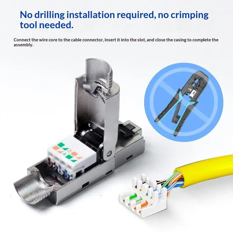 Efficient Shielded Connector Toolless Ethernet Plug Designed for 22~26AWG Applications