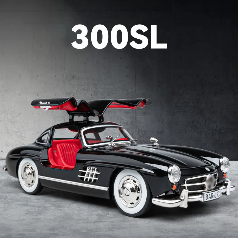 1:24 مرسيدس بنز 300SL سيارة كلاسيكية سبيكة سيارة نموذج الصوت والضوء التراجع لعبة أطفال المقتنيات هدية عيد ميلاد