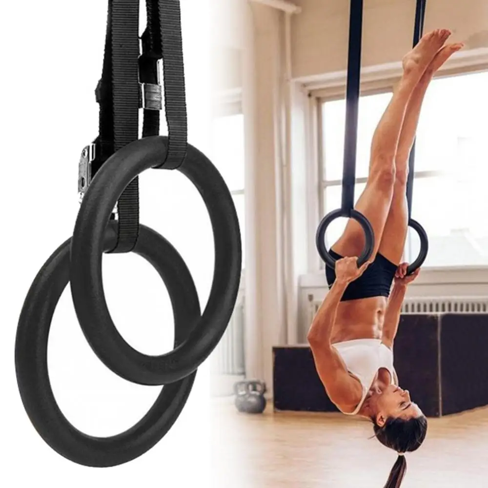 2Pcs Wood Gymnastics Rings with Adjustable Straps GYM Ring Gym Pull Up Exercise Fitness Gymnastic Rings Strength Training Tool