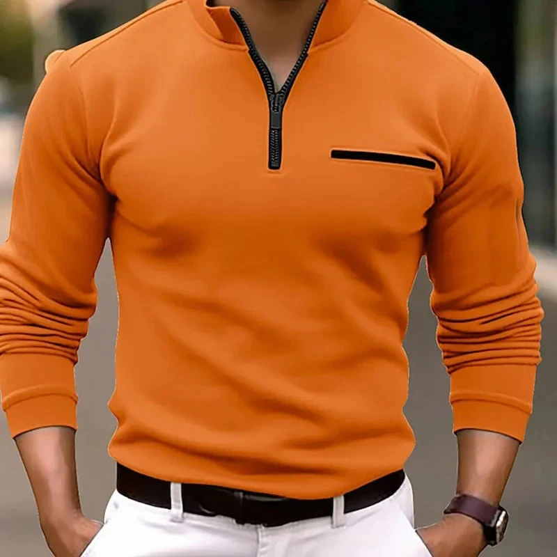 

Chest Pocket Design Versatile And Comfortable Zipper Sweatshirt High-End Style Classic Long Sleeved Pullover WF4