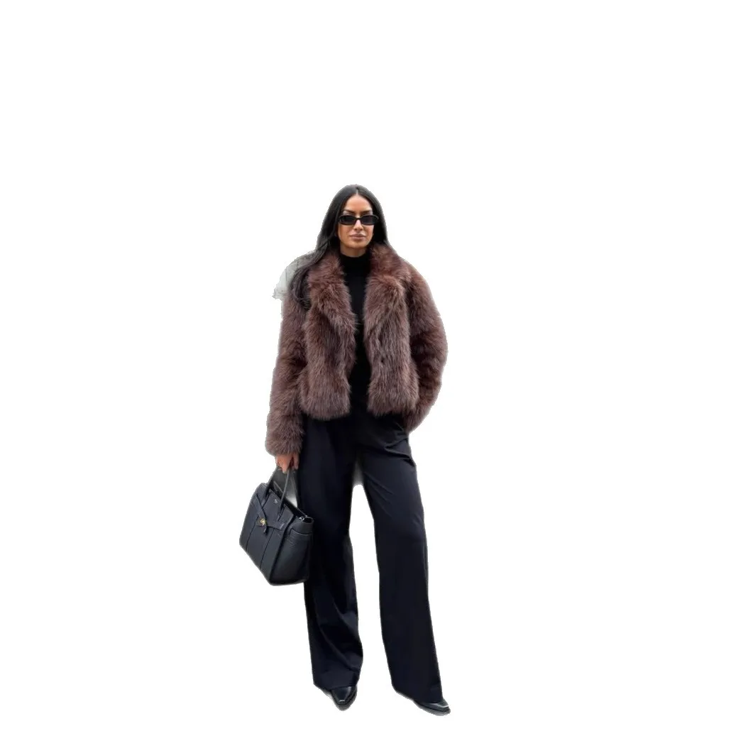 Café Brown Faux Fur Jacket Street Style Fashionable Women's Outerwear Eco-friendly Luxury Trendy Coat Loose Fit Thickened Body