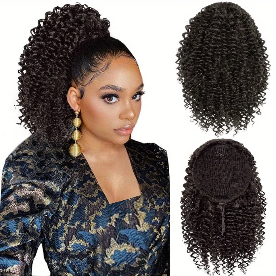 Extensión de cola de caballo sintética corta y elegante de 10 pulgadas para mujer, diseño esponjoso con cordón, sintético de alta temperatura 2