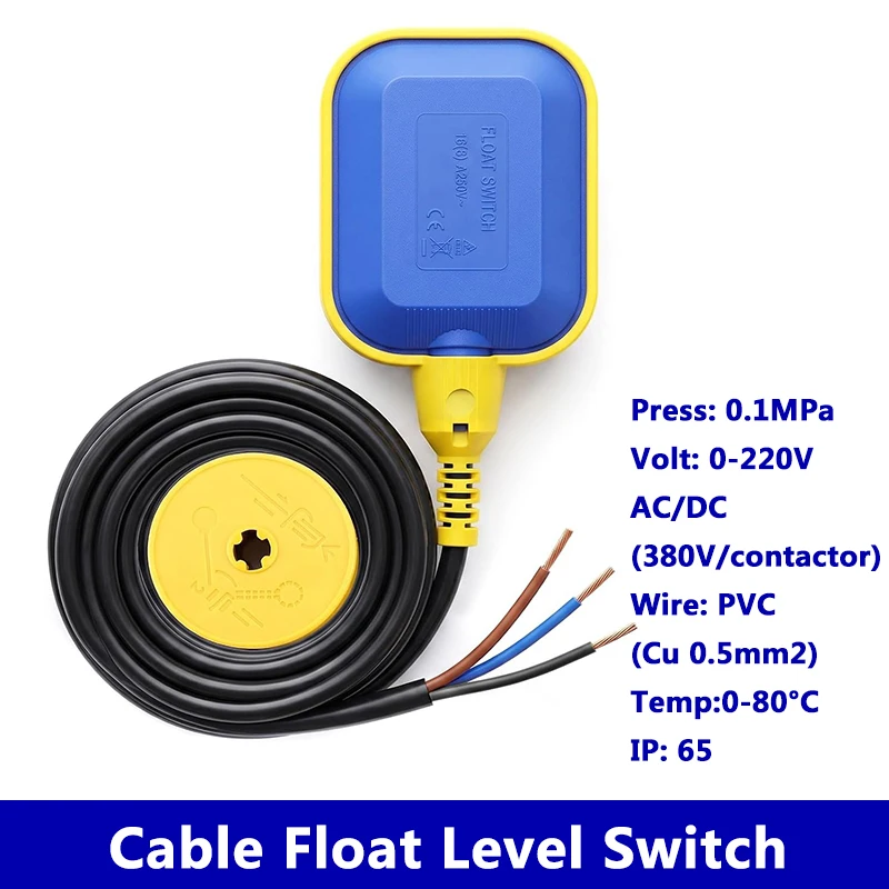 Water Level Float Switch Cable Controller Contactor Sensor for Water Pump Tank Refill Single Float Switch Liquid Fluid Detection