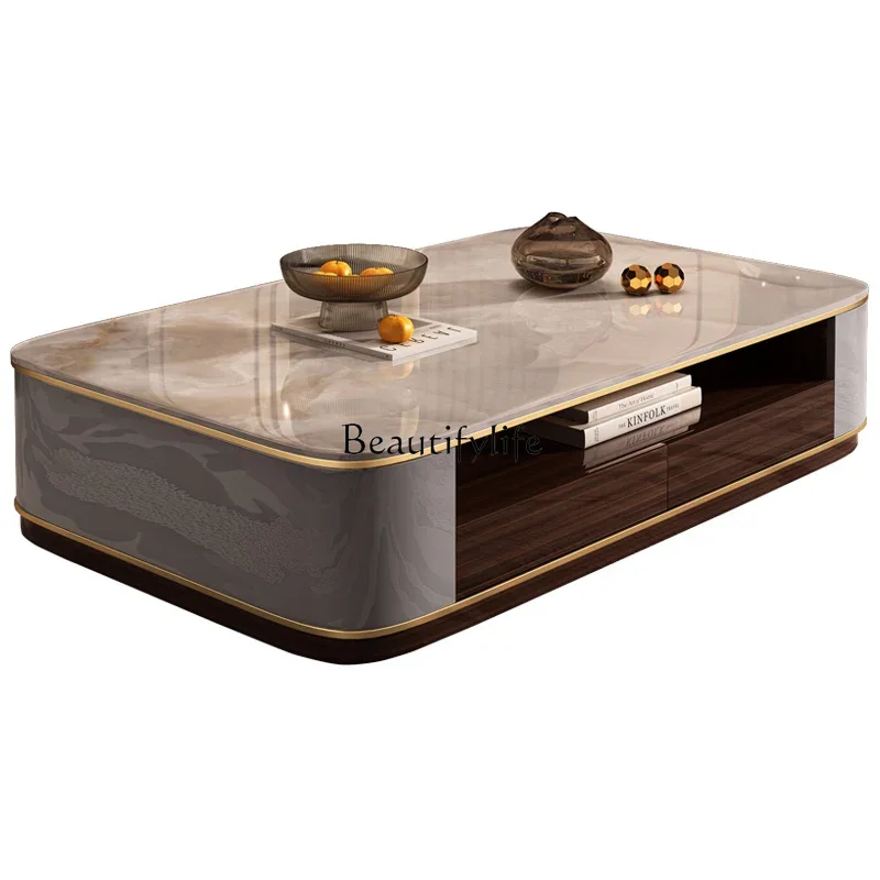 

ls 27New marble coffee table light luxury high-end modern living room home high-end design creative hollow storage tea table