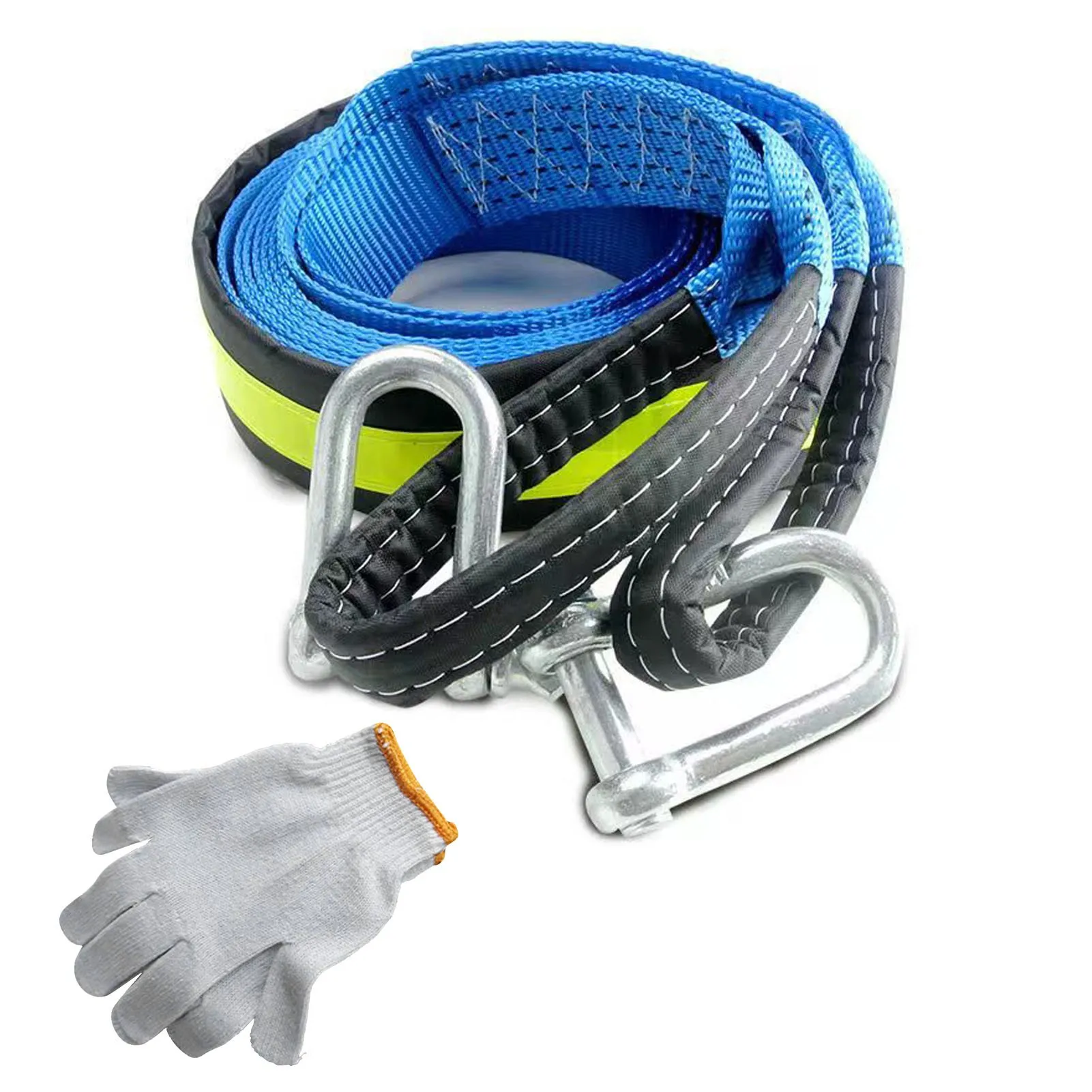 Car Towing Rope 5meters 8T Load Bearing Polyester Material Heavy Duty Tow Strap with Hooks for Emergency  Gloves