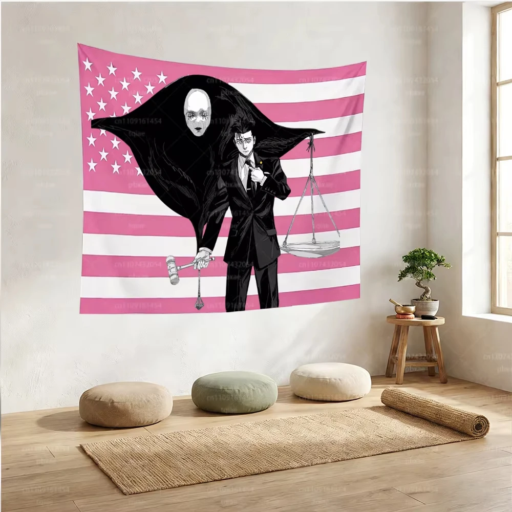 VIKAMA Pink American Flag Lady Justice Tapestry, Anime Judge Comic Polyester Wall Hanging, Bedroom and Dorm Room Wall Decor