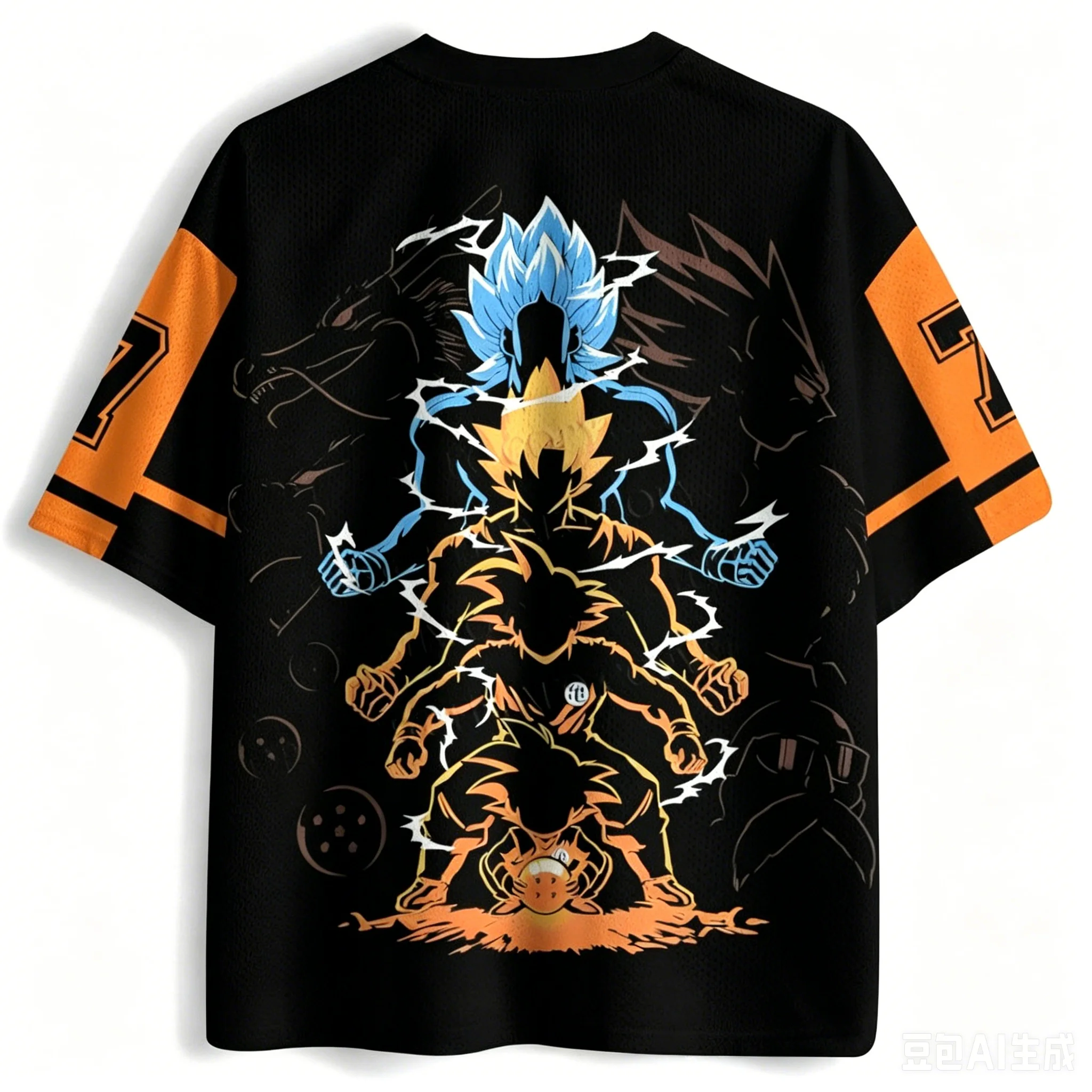 Kinder-, Herren- und Damen-T-Shirt mit Dragon Ball Saiyan Vater-Sohn 3D-Druck, Netzstoff-Jersey, Goku/Goku/Goku, locker geschnitten, Kurzarm – Detail 6