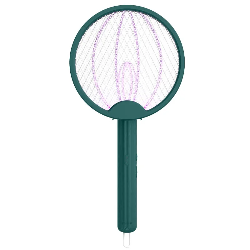 Rechargeable 2 In 1 Electric Fly Swatter Racket Foldable Battery Operated Bug Zapper Green