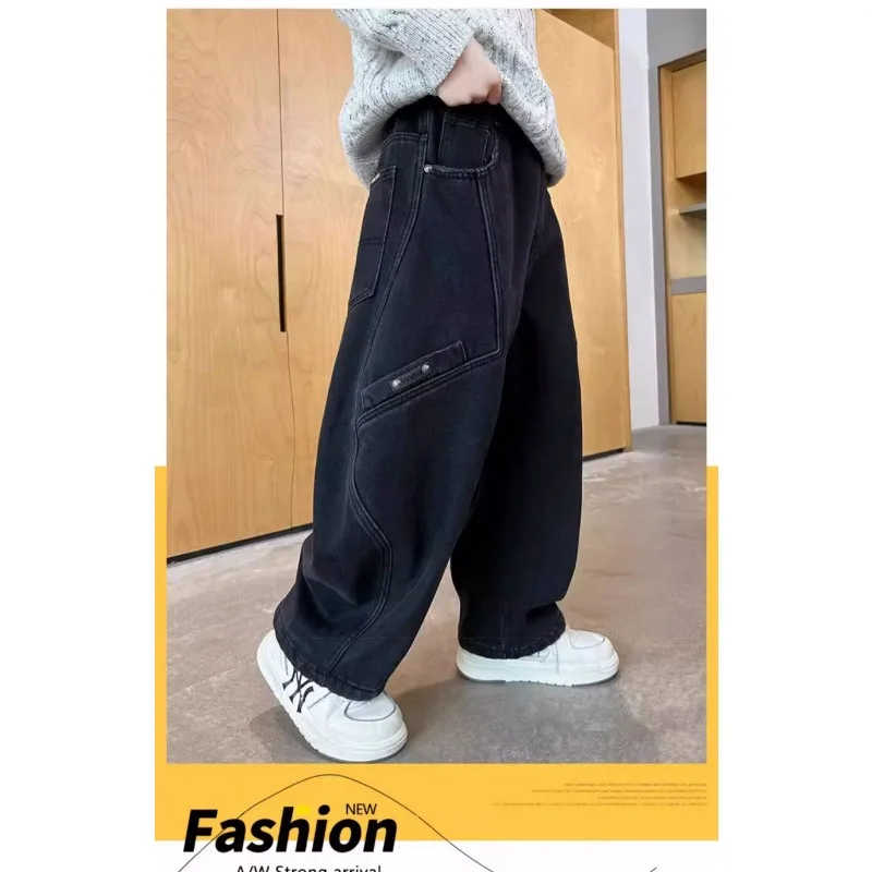 UNITIM Kinder-Jungenhosen Herbst 4-14 Jahre Kinder-Jungen-Jeanshosen Locker Sitzende Winter-Samt-Warme Jugendliche Jungen-Jeans – Detail 8