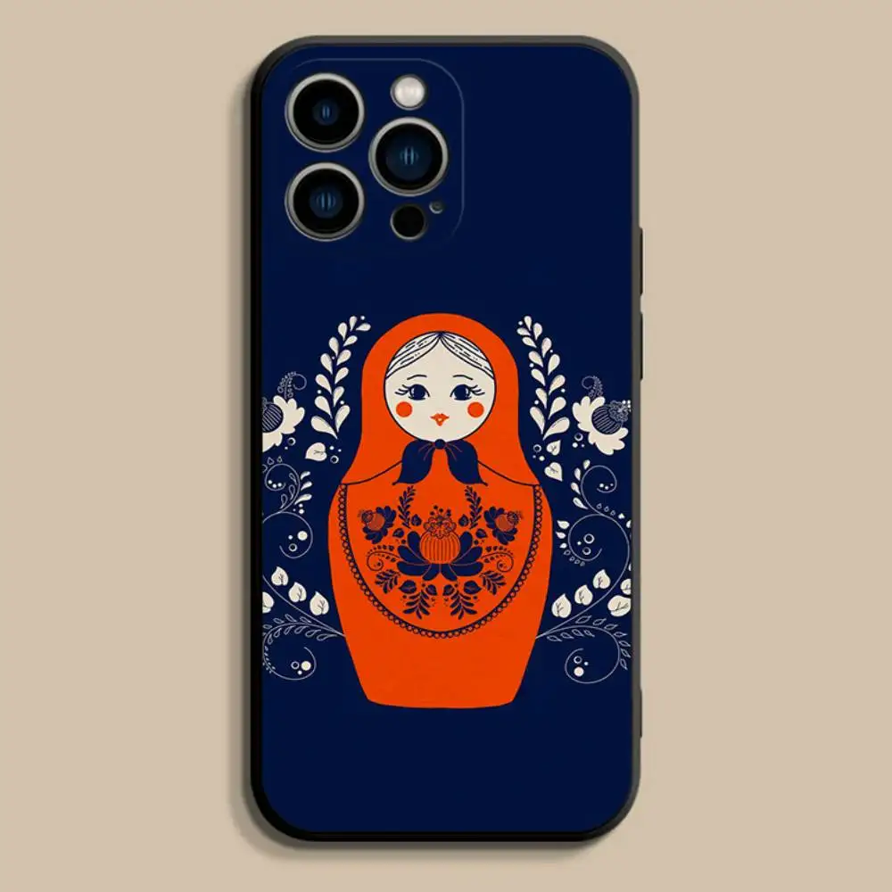 R-Russian Dolls Matryoshka Phone Case For iPhone 17,16,15,14,13,12,Pro,Max,Plus,E,SE4,Air,Mini Black Soft Cover