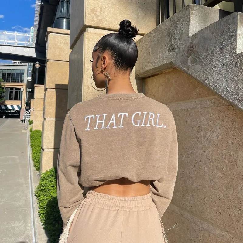 

Oshfall Autumn High Street Women Coat Casual O-Collar Hollow Out Fashion Letter Embroidery New Long Sleeve Hoodies Streetwear