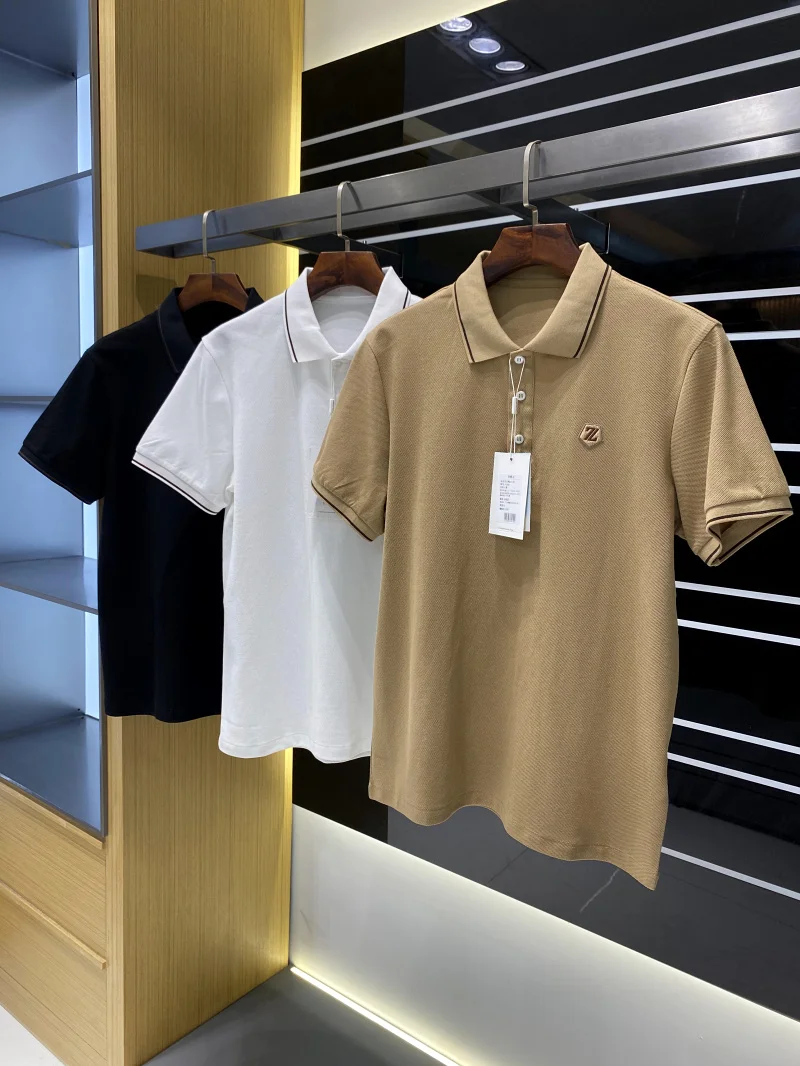 

Italian Luxury Hexagonal Pima Cotton ort Sve irt 3D Emed Pure Color Summer Men's Classic Busin Casual