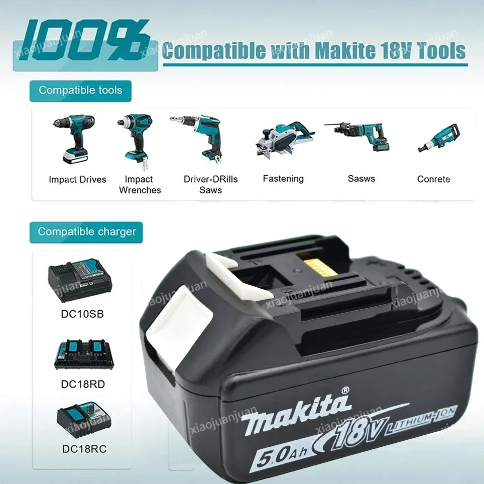 18โวลต์5000มิลลิแอมป์ต่อชั่วโมง Makita ของแท้พร้อมไฟ LED ลิเธียมไอออนทดแทน BL1860 BL1860B BL1850ลิเธียมไออน