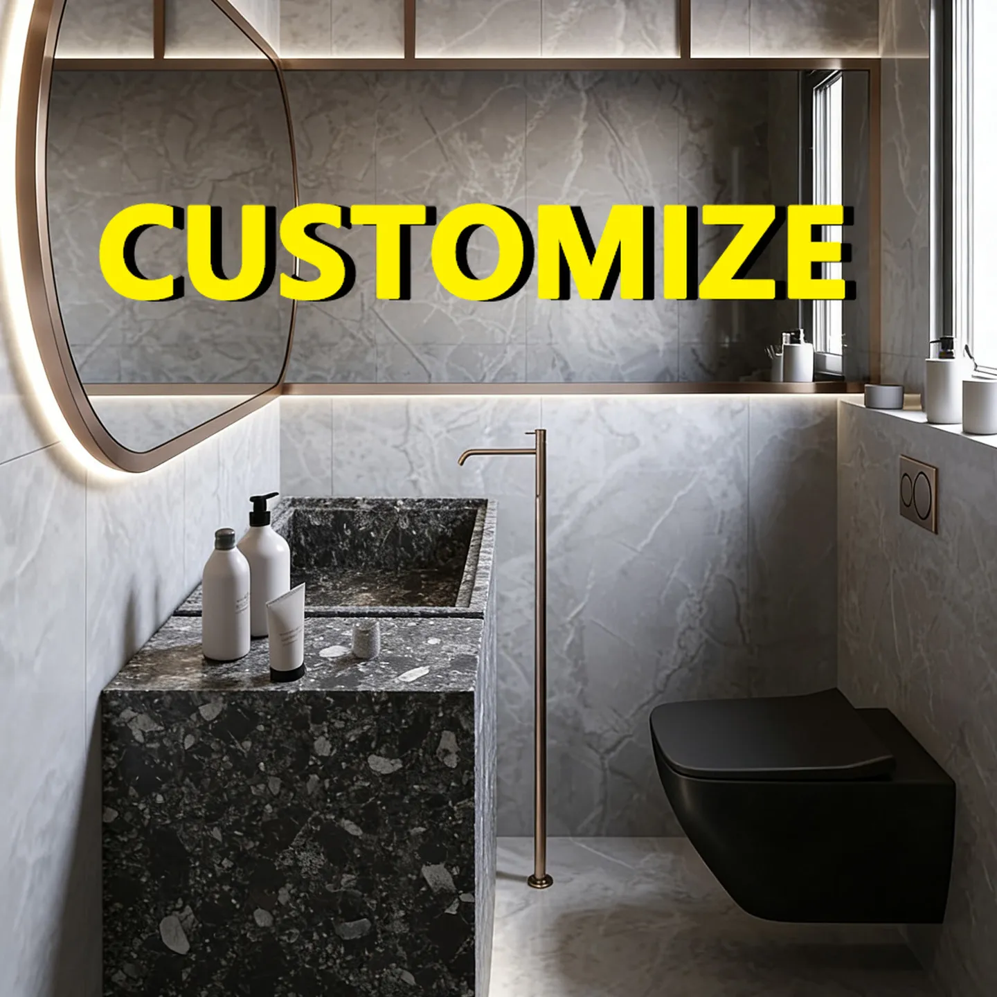 Any Size Custom Commercial Public Pedestal Sink Durable Natural Stone Material Easy Clea Surface Multi Stone Commercial Bathroom