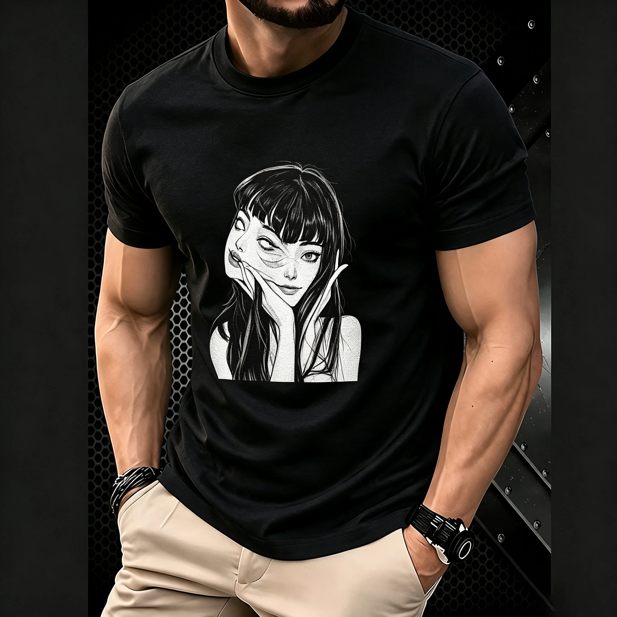 Handsome Girl Trendy short-sleeved T-shirts For Men And Women Popular Summer Style Versatile slim-fitting Printed Round Neck Top