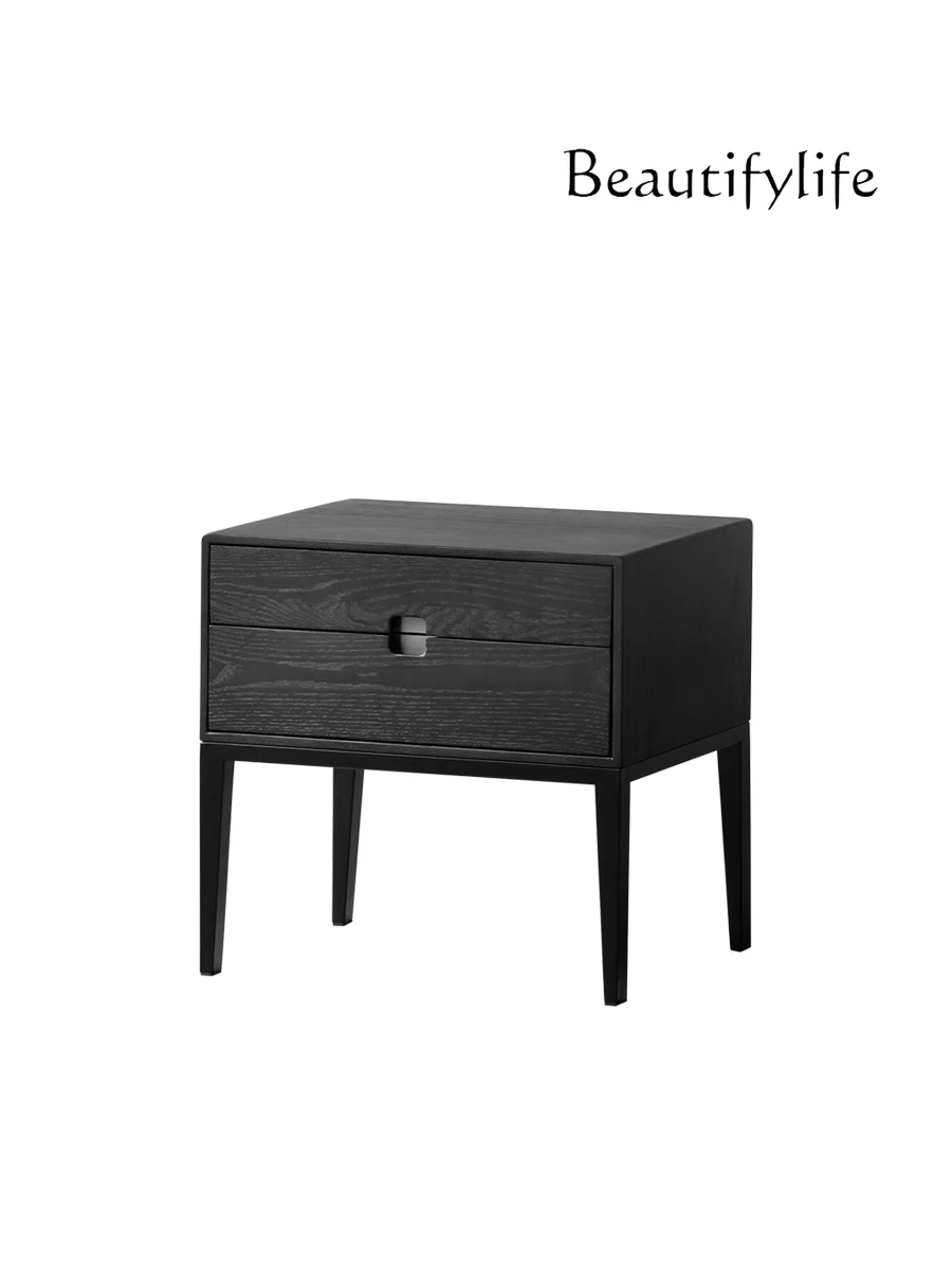 

Nordic Simple Modern Solid Wood Chest of Drawer Side Table Bedside Double-Drawer Black Solid Wood Side Cabinet