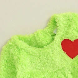 Baby Boys Girls Christmas Jumpsuits Fuzzy Long Sleeve Heart Pattern Rompers Newborn Green Monster Costume