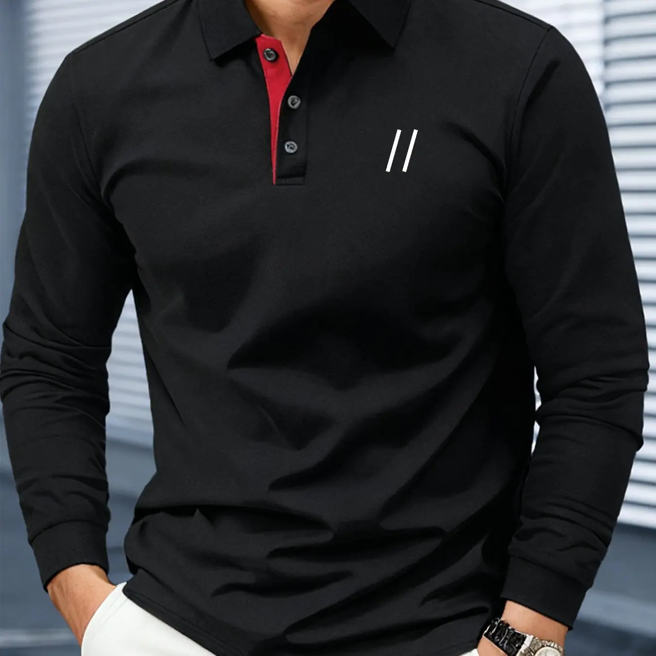 

Autumn Men's Long Sleeved Polo Shirt Polyester Material Breathable Tops Business Casual Turn-down Collar Buttoned Men Clothing