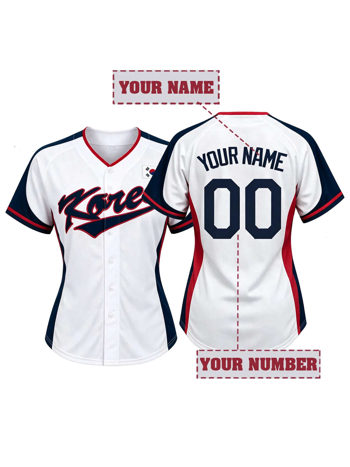 Women's Custom Korea Embroidered Baseball Jersey–Personalized Name Number Athletic Top for Game Day,Streetwear&Daily Casual Wear