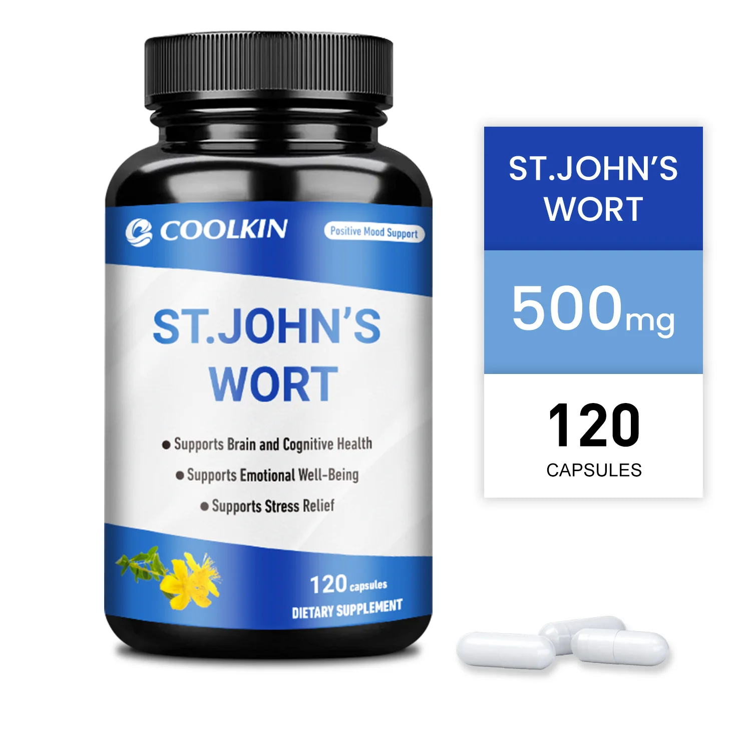 

St. John's Wort 500mg - Promotes Mental Health, Relieves Stress and Anxiety, and Improves Mood - 120 Capsules