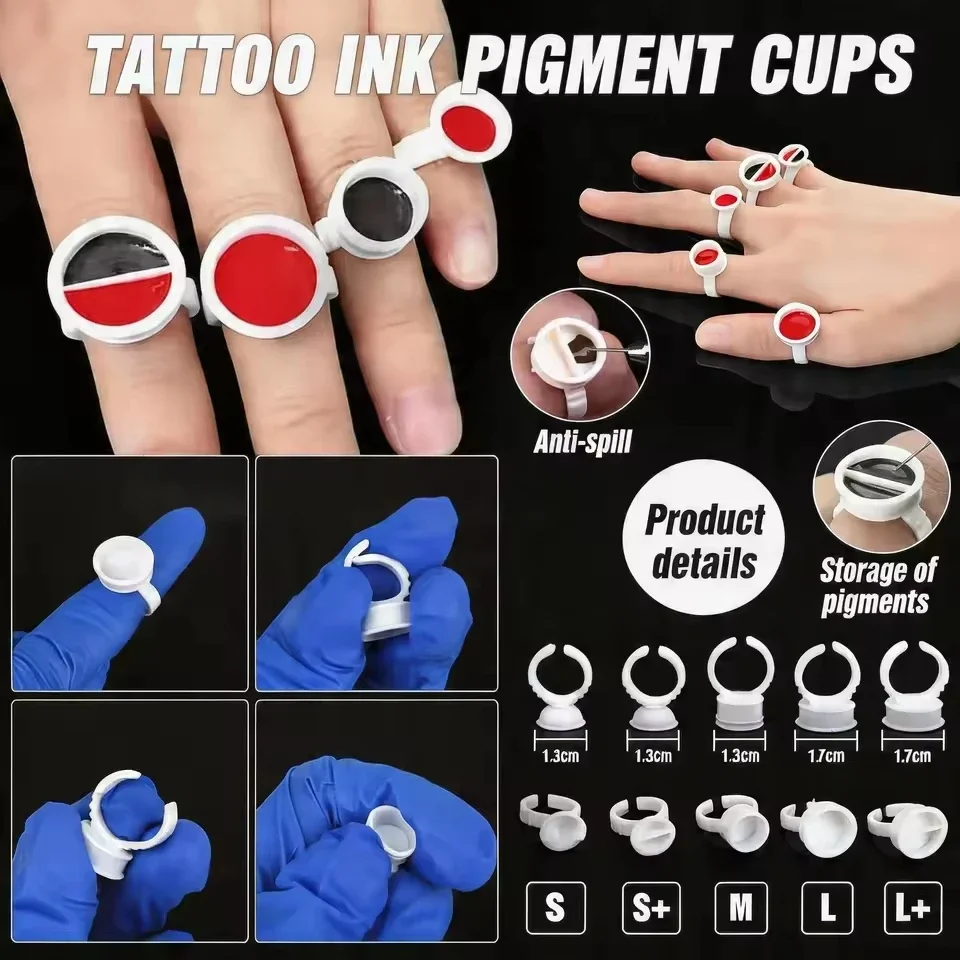 Tattoo Ink Rings Cup Microblading Pigment Holder Divider Container S/M/L Eyebrow Makeup Tattoo Accessories 1000/500/100PCS