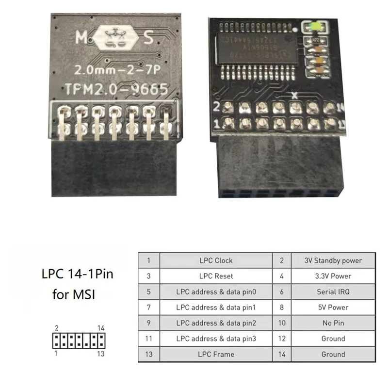 LPC TPM 2.0 Encryption Security Module Remote Card TPM2.0 Module Board For Windows 11