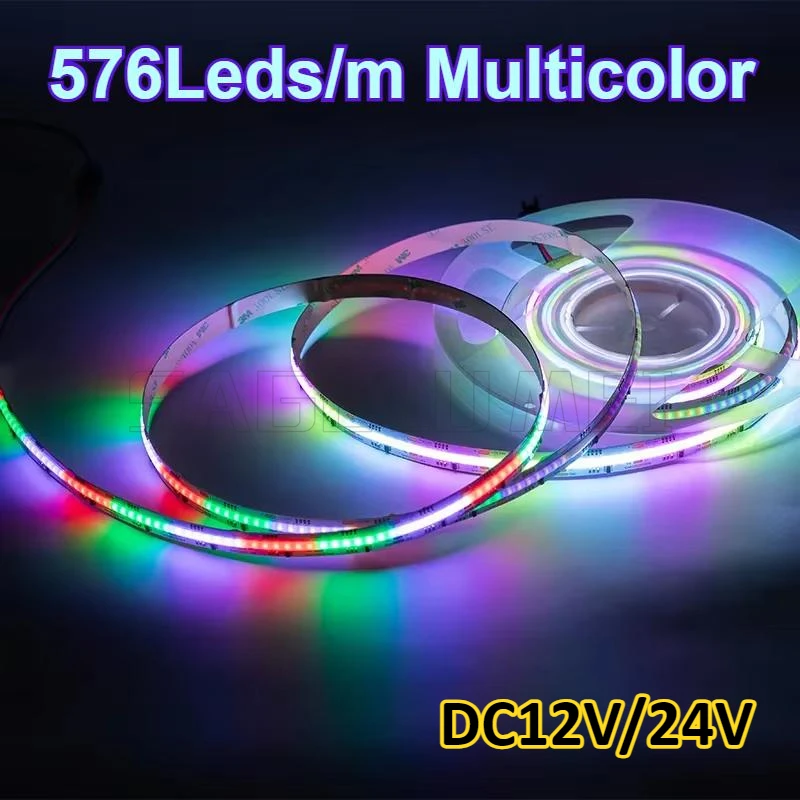 

Multicolor RGB IC 576Leds/m DC12/24V Magic Digital Smart Cob Led Strip Light RGBW Light Strings Dream Color 10mm for Gaming Room