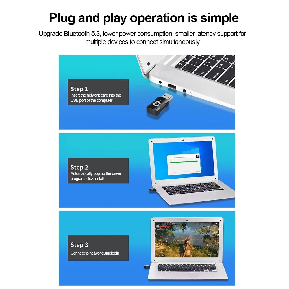 900Mbps 와이파이 6 USB 어댑터 블루투스 5.3, AX900 USB 동글 무선 네트워크 카드, 듀얼 밴드 2.4, 5G 프리 드라이버, PC 노트북용